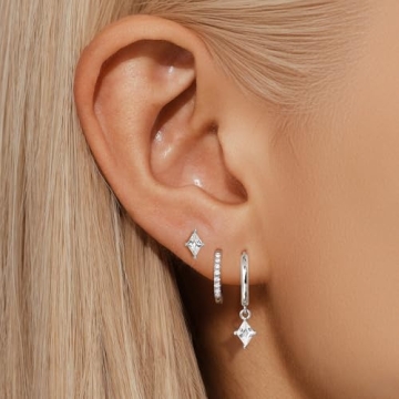 3 Pairs Sterling Silver Hoop Earrings - Elegant & Hypoallergenic