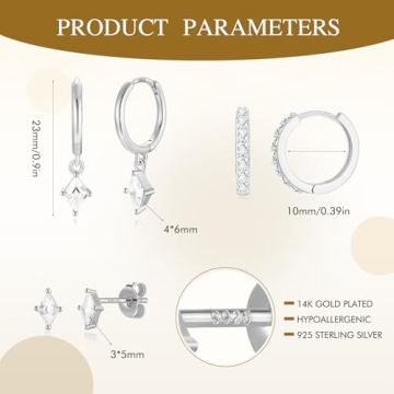 3 Pairs Sterling Silver Hoop Earrings - Elegant & Hypoallergenic