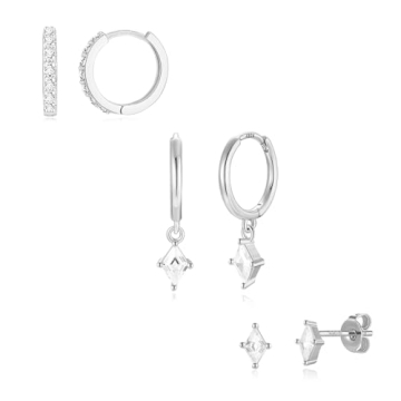 3 Pairs Sterling Silver Hoop Earrings - Elegant & Hypoallergenic