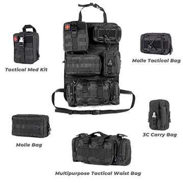 OHMU Tactical Seat Back Organizer Storage Hanger Bag with 5 Detachable Molle Pouch Vehicle Molle Panel Organizer Storage Bag Universal fits for All Vehicel