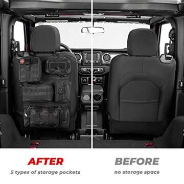 OHMU Tactical Seat Back Organizer Storage Hanger Bag with 5 Detachable Molle Pouch Vehicle Molle Panel Organizer Storage Bag Universal fits for All Vehicel