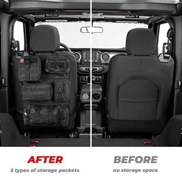 OHMU Tactical Seat Back Organizer Storage Hanger Bag with 5 Detachable Molle Pouch Vehicle Molle Panel Organizer Storage Bag Universal fits for All Vehicel