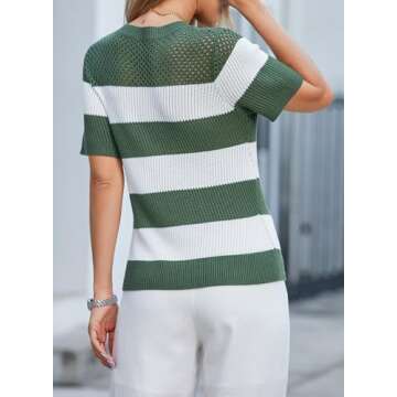 Dokotoo Summer Tops for Women Casual Short Sleeve Knit T Shirts 2025 Fashion Color Block Round Neck Striped Pullover Top Blouses Womens Spring Blouse Green Small