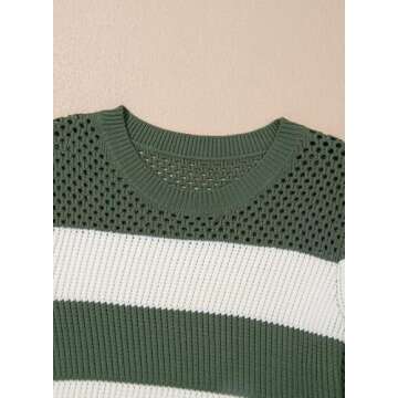 Dokotoo Summer Tops for Women Casual Short Sleeve Knit T Shirts 2025 Fashion Color Block Round Neck Striped Pullover Top Blouses Womens Spring Blouse Green Small