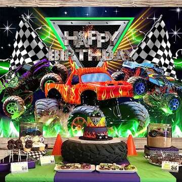 Newsely Truck Themed Backdrop for Kids Birthday and Photography 7Wx5H