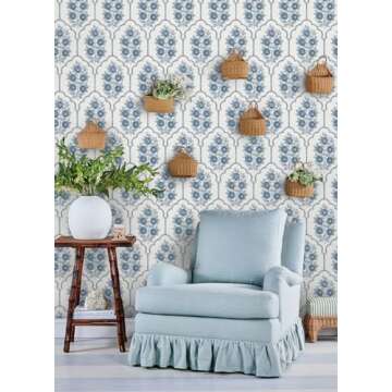 Floral Bazaar Delft Blue Peel and Stick Wallpaper