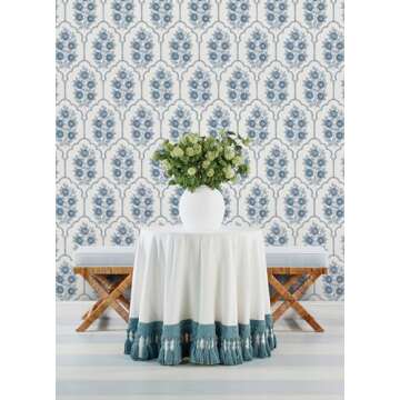 Floral Bazaar Delft Blue Wallpaper for Easy Home Decor