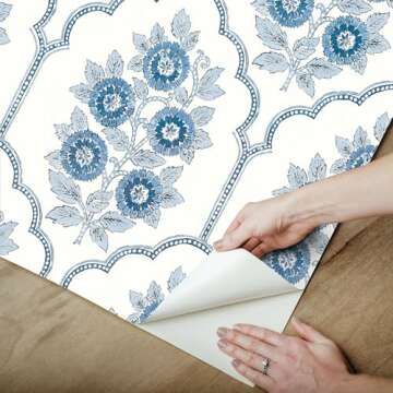 Floral Bazaar Delft Blue Wallpaper for Easy Home Decor