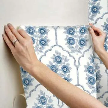 Floral Bazaar Delft Blue Wallpaper for Easy Home Decor