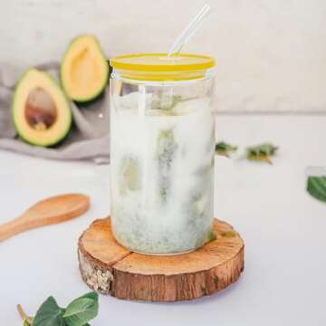 20 Pack Drinking Glass Cups with Acrylic Lids and Glass Straws 16oz Clear Glass Tumblers Can Shaped Iced Coffee Cups Drinking Glasses, Cute Glass Cups for Tea Beer Soda Smoothie Whiskey Gift