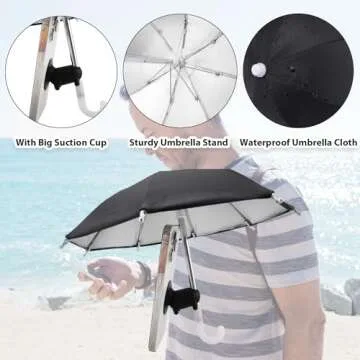 Kingovalley 2 Sets Phone Umbrella, Black and Blue Phone Umbrella with Suction Cup for Phone, Universal Adjustable Sun Shade Cover for Phone