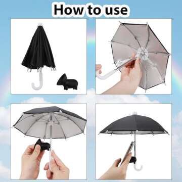 Kingovalley 2 Sets Phone Umbrella, Black and Blue Phone Umbrella with Suction Cup for Phone, Universal Adjustable Sun Shade Cover for Phone