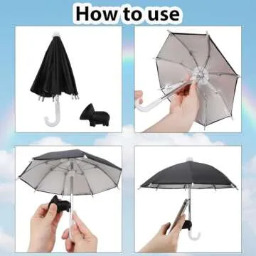 Kingovalley 2 Sets Phone Umbrella, Black and Blue Phone Umbrella with Suction Cup for Phone, Universal Adjustable Sun Shade Cover for Phone