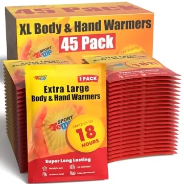 Large Hand & Body Warmers (45 Count) - Up to 18 Hours of Heat, Super Long Lasting - Easy, All Natura...