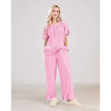 Stylish codcm Gingham Pajama Set Comfortable Lounge Wear
