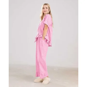 Stylish codcm Gingham Pajama Set Comfortable Lounge Wear
