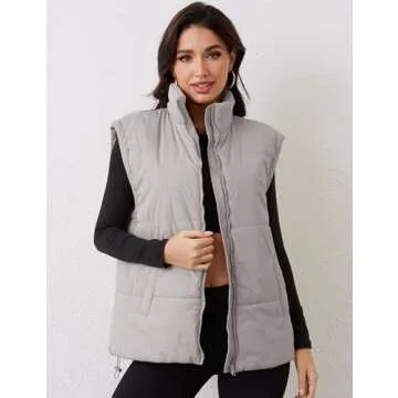 Daacee Women's Oversized Puffer Vest Lightweight Warm Cap Sleeve Puffy Bubble Outerwear Vests with Pockets(0650-Grey-S)