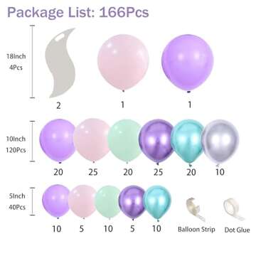 Mermaid Balloon Garland Kit164Pcs Mermaid Tail Balloons Arch Party Decorations with Metallic Purple ...