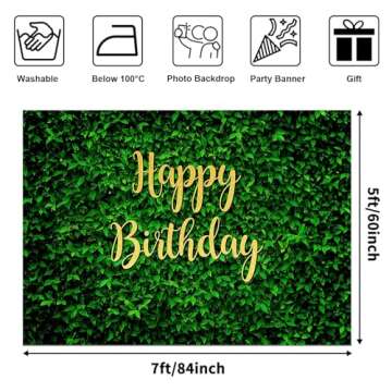 Avezano Green Leaves Happy Birthday Backdrop for Jungle Safari Parties (7x5ft)