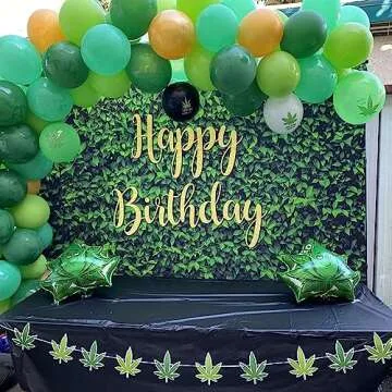 Avezano Green Leaves Birthday Backdrop for Celebration