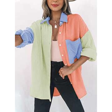 Dokotoo Womens Casual 2025 Spring Button Down V Neck Collared Long Sleeve Shirts for Women Ladies So...