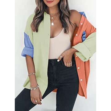 Dokotoo Womens Casual 2025 Spring Button Down V Neck Collared Long Sleeve Shirts for Women Ladies Soft Loose fit Fashion Autumn Basic Blouses Summer Tops with Pockets Orange L