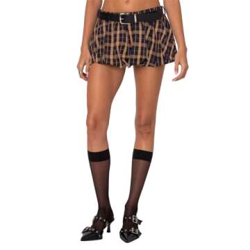 Goafuliy Bubble Skirt for Women, Y2k Plaid Skort Casual Elastic Low Waist Flowy A Line Pleated Mini Skirts Navy M