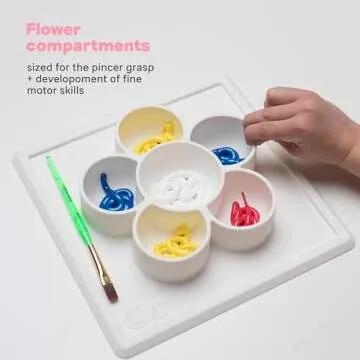 ezpz Mini Play Mat for Baby + Toddler - 6 months+ (Slate) - Suction Plate with Flower Compartments for Crafts, Painting, Sorting, Snack Time - Promotes Pincer Grip