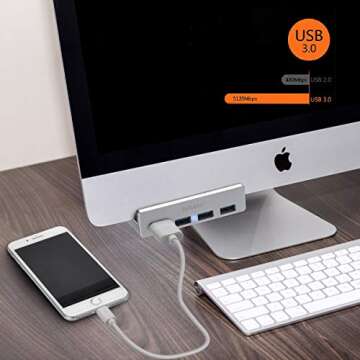 USB Hub 3.0 - Rekidm 4 Port Aluminum Desk USB Hub 3.0 Clamp Design for Desktop, Computer, PC, Table Edge with Durable Adjustable Clip, Space-Saving Mountable USB Hub Fast Speed Transfer