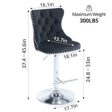 i-POOK Swivel Bar Stools Set of 2, Adjustable Counter Height Barstools with Nailheads Trim, Button T...