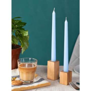 CANDWAX 8 inch Taper Candles - Dripless Light Blue Set