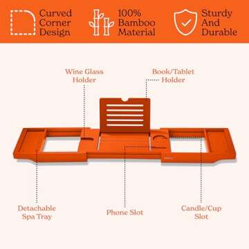 SMIRLY Bathtub Tray Caddy - Expandable Bamboo Bath Tray, Bathtub Accessory, House Warming Gifts New Home, Wedding Gifts for Couple, Birthday Gifts for Women.