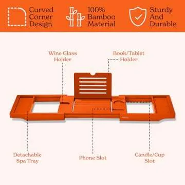 SMIRLY Bathtub Tray Caddy - Expandable Bamboo Bath Tray, Bathtub Accessory, House Warming Gifts New Home, Wedding Gifts for Couple, Birthday Gifts for Women.