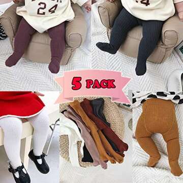 CECORC Baby Leggings, Tights for girls, Toddler, Infant,12-18 months, 18-24 months (1-2 years, 5 pack (black+white+lightpink+ginger+darkpink))