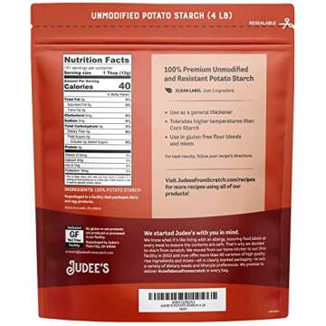 Judee’s Unmodified Potato Starch 4 lb - Just One Ingredient - Great for Breading, Thickening, Cook...