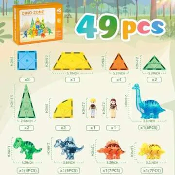 BENOKER Dinosaur Magnetic Tiles,Animals Magnet Building Blocks Toys Dino World,3D STEM Educational Magnet Tiles for Boys Girls Kids Age 3 4 5 6 7 8