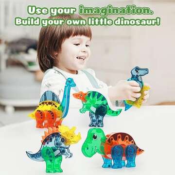 BENOKER Dinosaur Magnetic Tiles,Animals Magnet Building Blocks Toys Dino World,3D STEM Educational Magnet Tiles for Boys Girls Kids Age 3 4 5 6 7 8