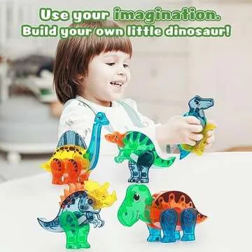 BENOKER Dinosaur Magnetic Tiles,Animals Magnet Building Blocks Toys Dino World,3D STEM Educational Magnet Tiles for Boys Girls Kids Age 3 4 5 6 7 8