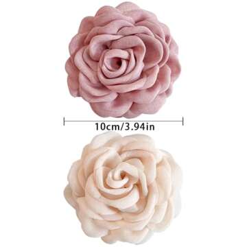 2Pcs Hawaiian Chiffon Pink Apricot Floral Fabric Silk Rose Tulle Blossom Hair Clips and Claw Clips, ...