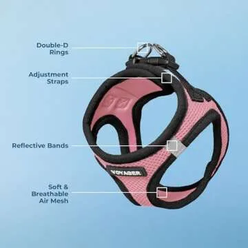 Voyager Step-in Air Dog Harness - All Weather Mesh, Reflective, No Pull Harness for Small, Medium Dogs, Cats - Secure with Hook & Loop Fastener, Buckle, Double D-Rings - Pink/Black Trim, S