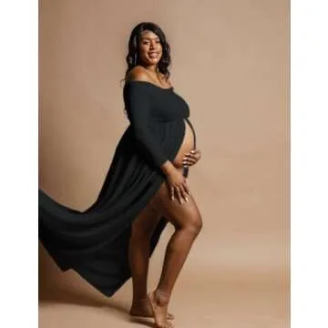 Elegant JustVH Maternity Off Shoulder Chiffon Dress