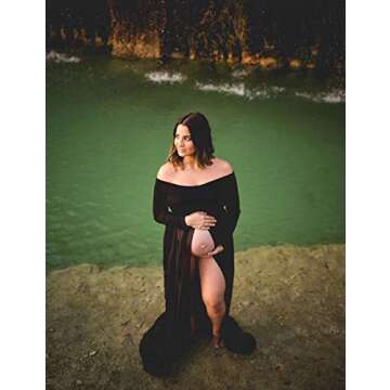 Elegant JustVH Maternity Off Shoulder Chiffon Dress