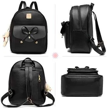 MACCINELO Cute Leather Mini Backpack Purse for Women Bowknot Small Backpack for Girls gift Rucksack Ladies Shoulder Bag 3pcs
