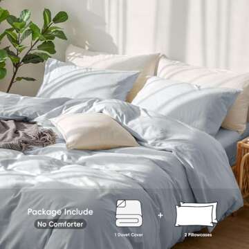 MooMee Bedding Duvet Cover Set 100% Washed Cotton Linen Like Textured Breathable Durable Soft Comfy ...