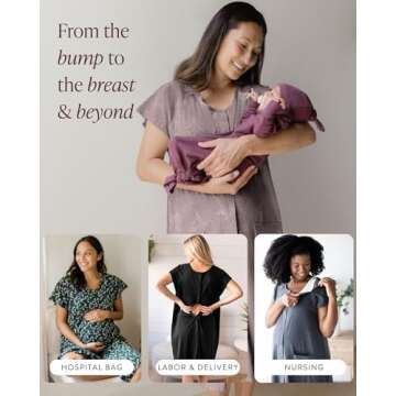 Kindred Bravely Universal 3-in-1 Labor and Delivery Gown for Hospital, Postpartum Nursing (Black, S-M-L)