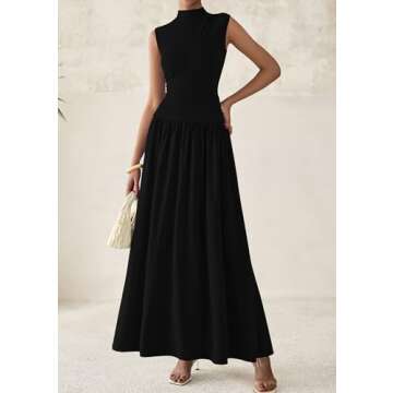 PRETTYGARDEN Women's Skirt Sets 2025 Summer Trendy 2 Piece Outfits Sleeveless Ruched Fitted Tops Ruffle Maxi Skirts (Black,Small)