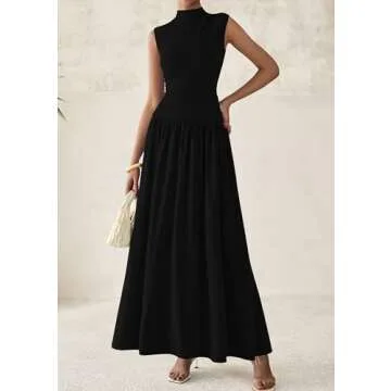 PRETTYGARDEN Women's Skirt Sets 2025 Summer Trendy 2 Piece Outfits Sleeveless Ruched Fitted Tops Ruffle Maxi Skirts (Black,Small)