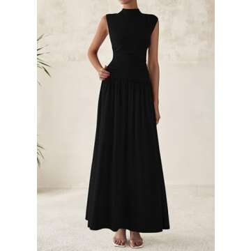 PRETTYGARDEN Women's Skirt Sets 2025 Summer Trendy 2 Piece Outfits Sleeveless Ruched Fitted Tops Ruffle Maxi Skirts (Black,Small)