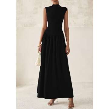 PRETTYGARDEN Women's Skirt Sets 2025 Summer Trendy 2 Piece Outfits Sleeveless Ruched Fitted Tops Ruffle Maxi Skirts (Black,Small)