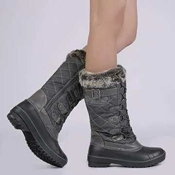 DREAM PAIRS Women's DP Warm Faux Fur Lined Mid Calf Winter Snow Boots,Size 8,Grey,DP-Avalanche